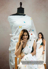Soft Mul cotton with embroidery flowers - Pure white
